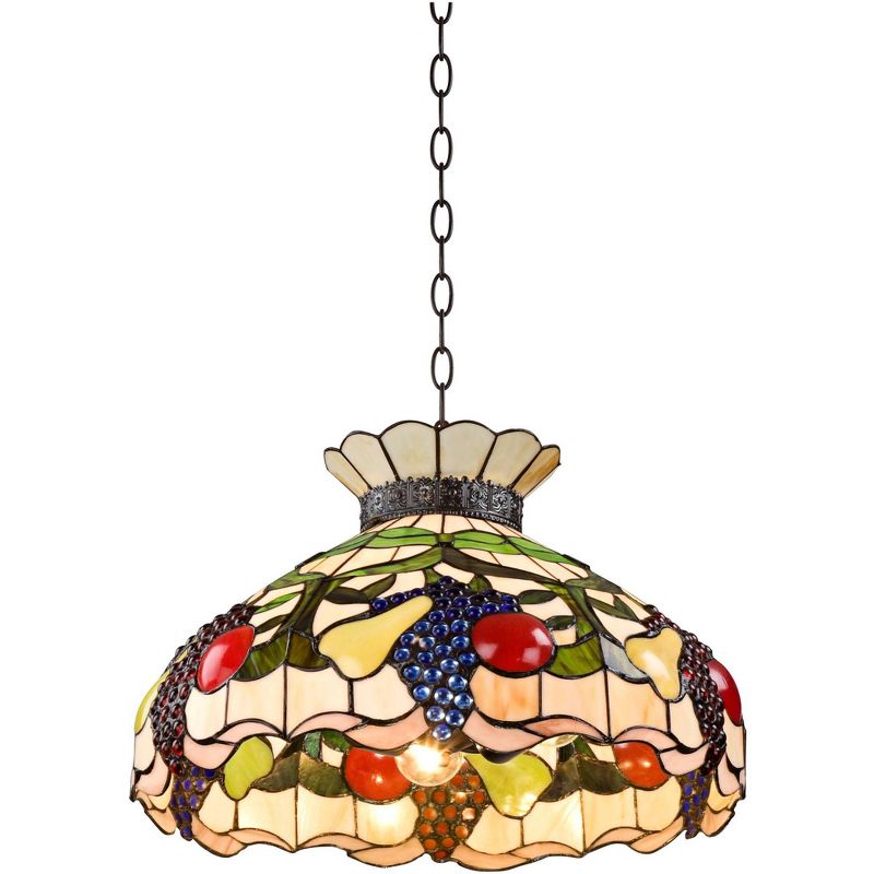 Robert Louis Tiffany Bronze Pendant Chandelier 20" Wide 3-Light Tiffany Style Ripe Fruit Stained Glass Shade Dining Room Kitchen