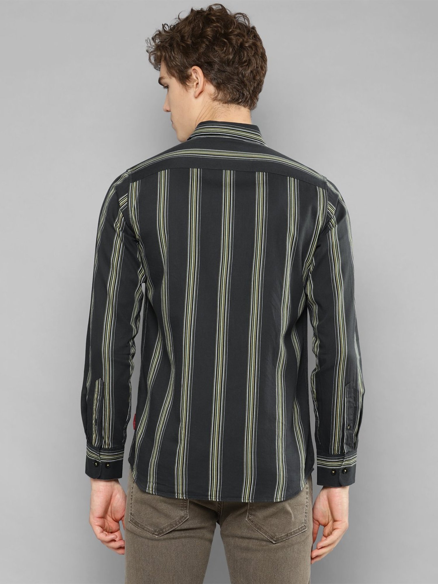 Allen cooper Black Regular Fit Striped Cotton Shirt