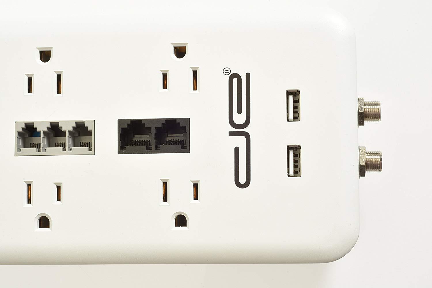 Digital Energy 15-ft Heavy Duty 10-Outlet 3500 Joules Surge Protector Power Strip, 15 Foot Long Extension Cord, Two USB Charging Ports, Coaxial, Phone Protection, ETL Listed. 15 AMP