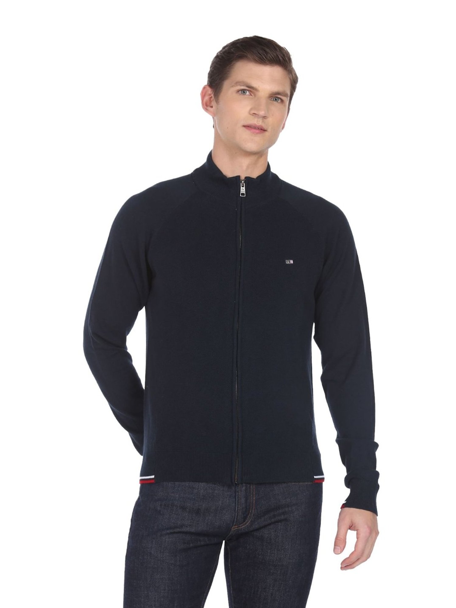 Arrow Sport Navy Blue Cotton Regular Fit Sweater