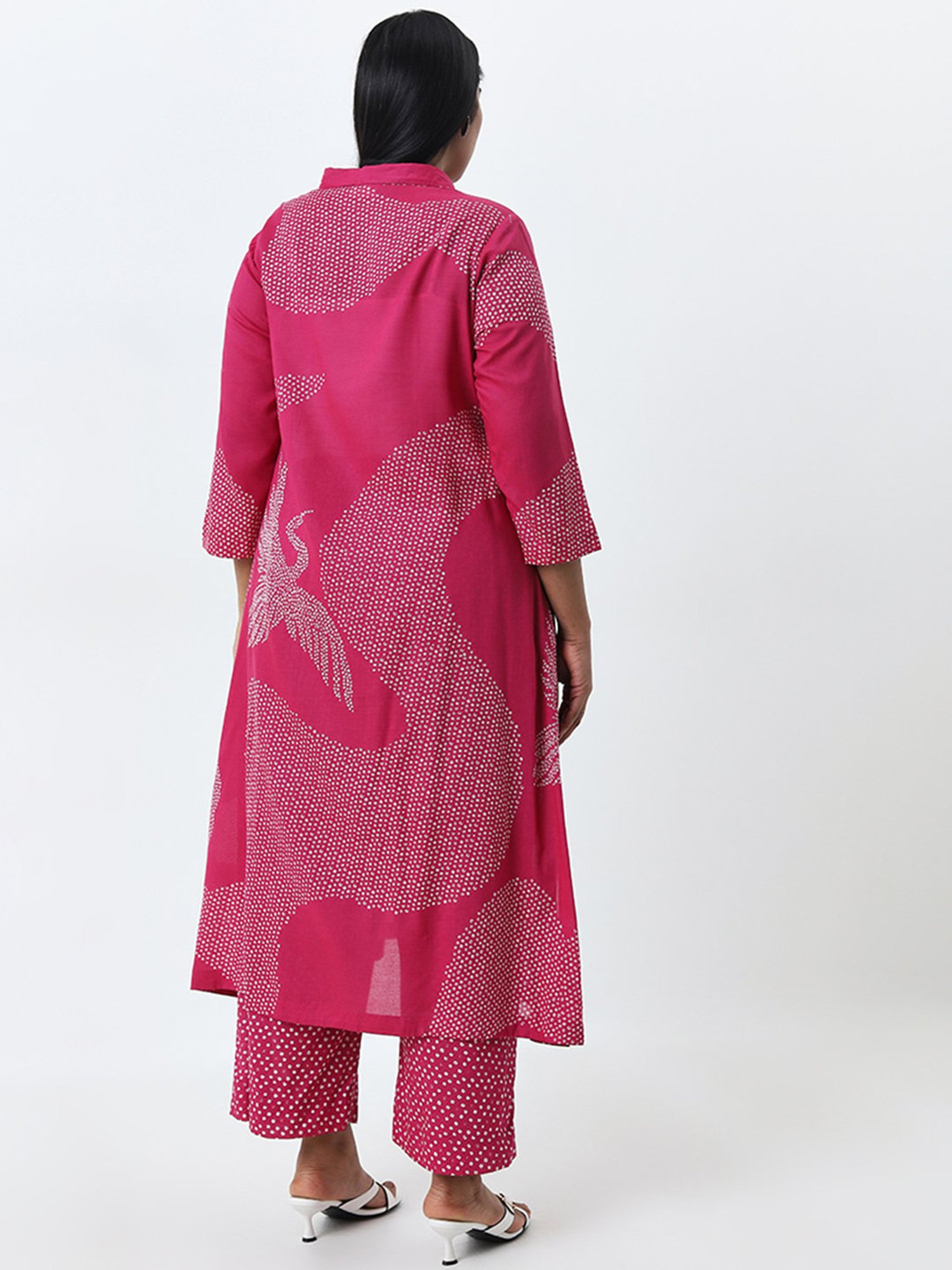 Diza by Westside Pink Bandhani Pattern A-line Cotton Kurta