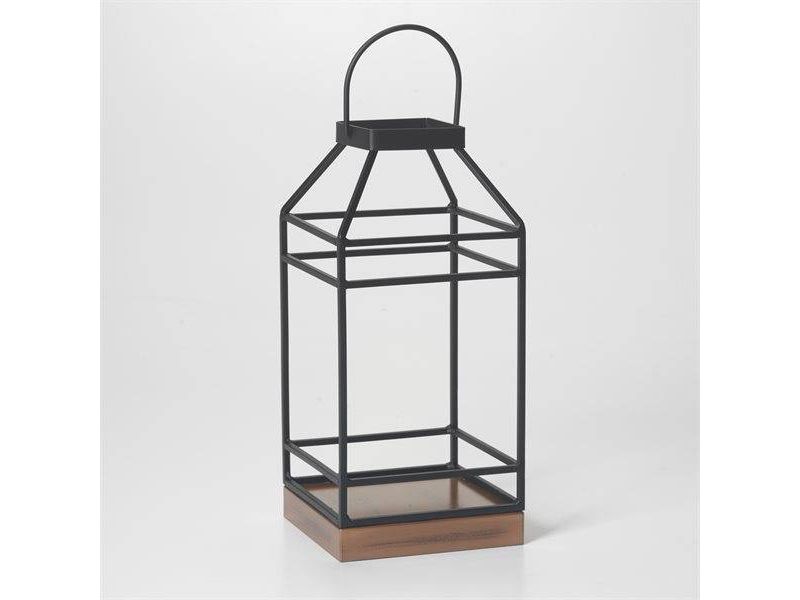 12" Hanbury Metal Outdoor Lantern with No Glass Black- Smart Living