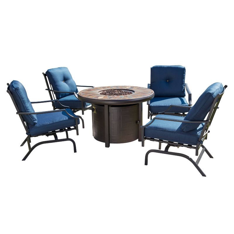 5pc Conversation Patio Set with Fire Pit Blue - Patio Festival