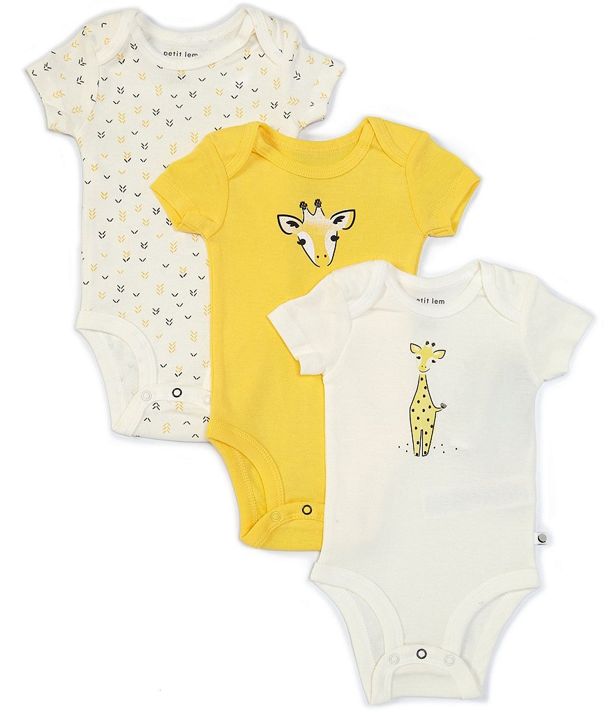 Petit Lem Baby Newborn-9 Months Short Sleeve 3-Pack Giraffe Bodysuit