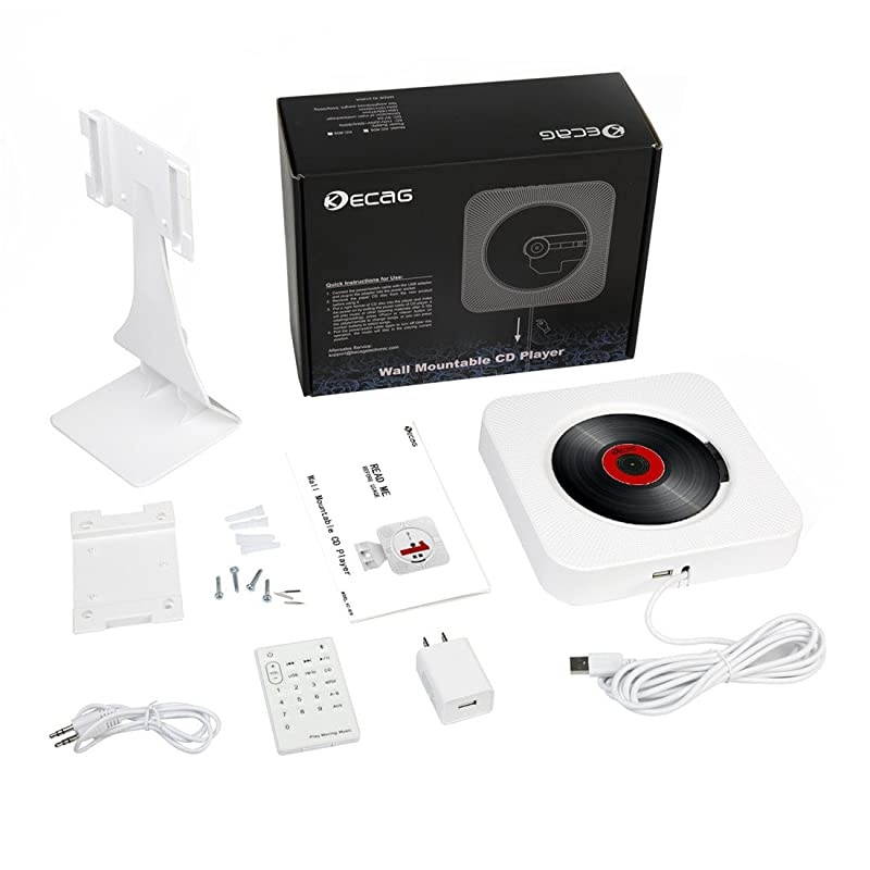 CD Player Portable Wall Mountable with Bluetooth 4.2 FM Radio USB/TF/AUX MP3 Remote Control LED Display Sleep Timer, White (Highest Upgraded)