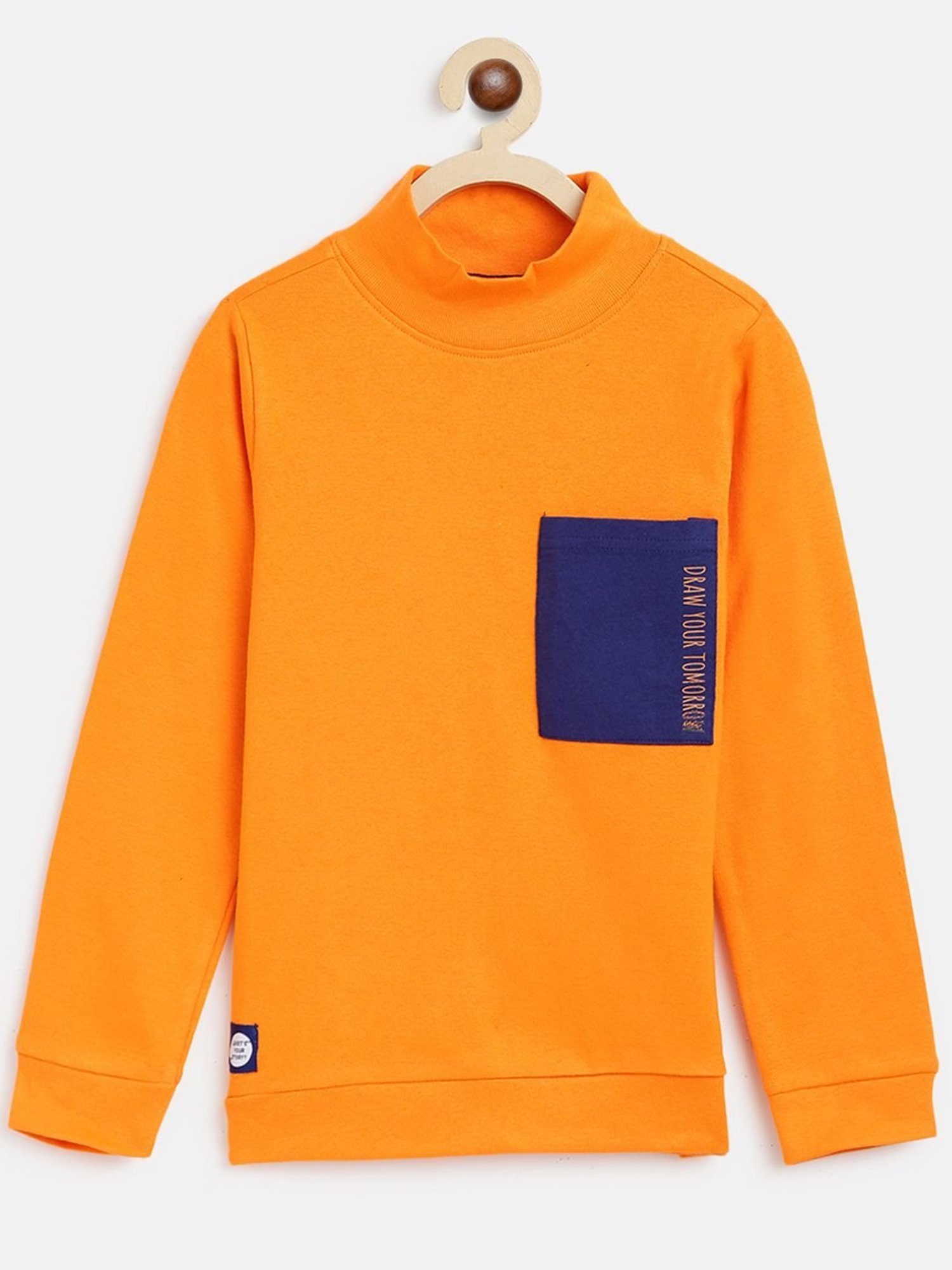 Tales & Stories Boys Orange & Blue Cotton Regular Fit Full Sleeves T-Shirt