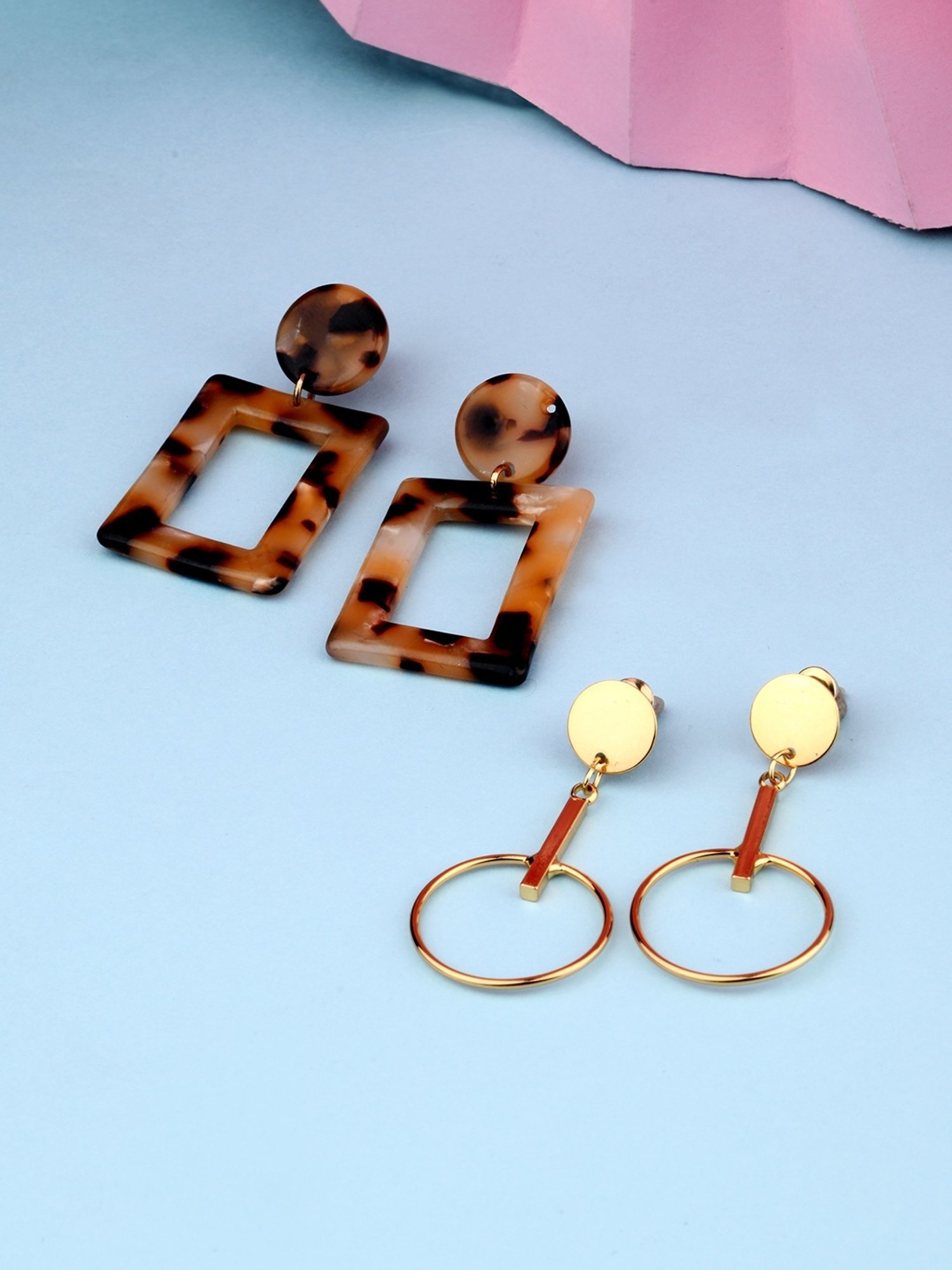 Lilly & Sparkle Gold-Toned Set of 2 Tiger Acetate and Gold Dangler Earrings