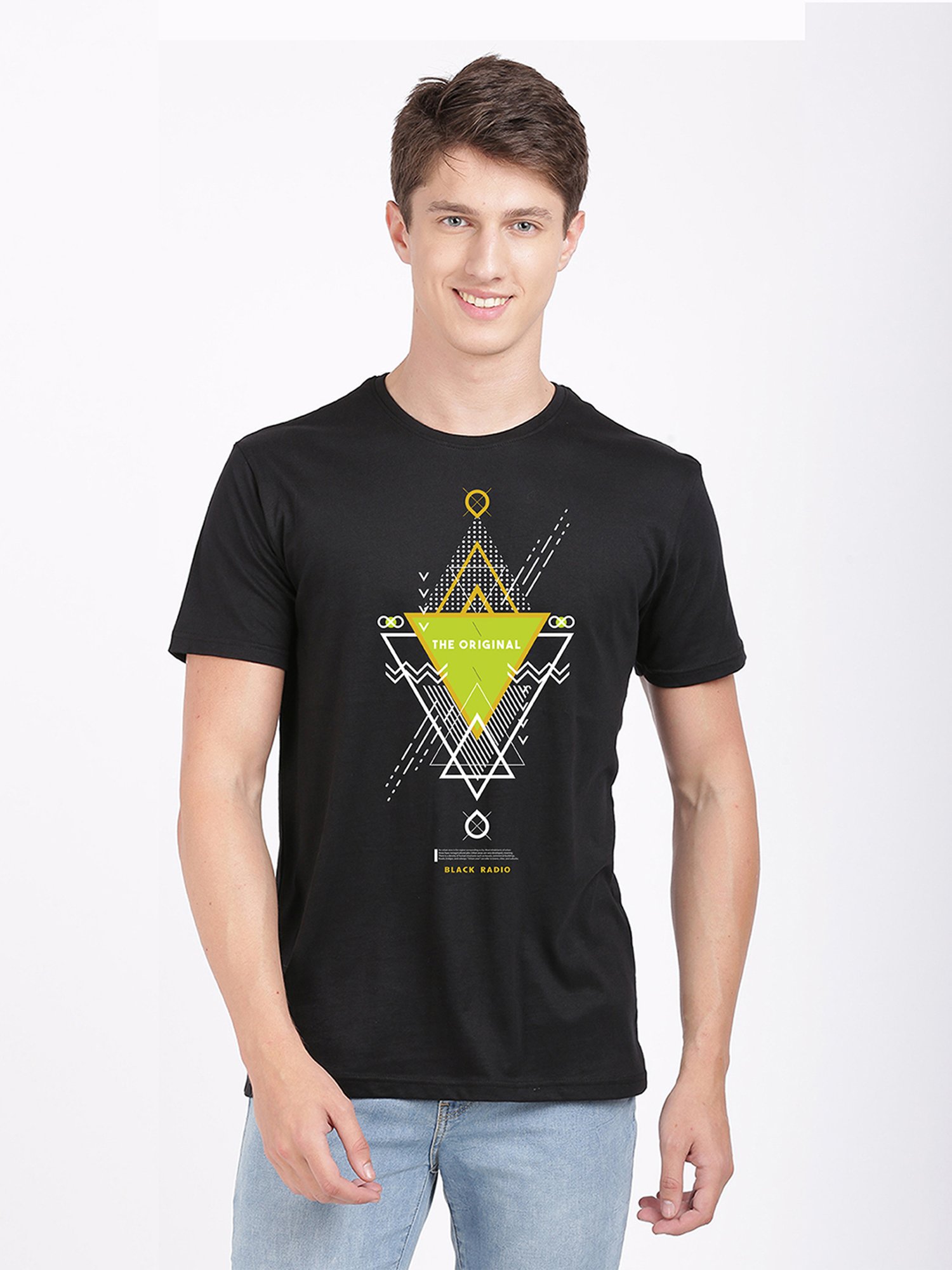 BLACK RADIO Black Slim Fit Printed Cotton Crew T-Shirt