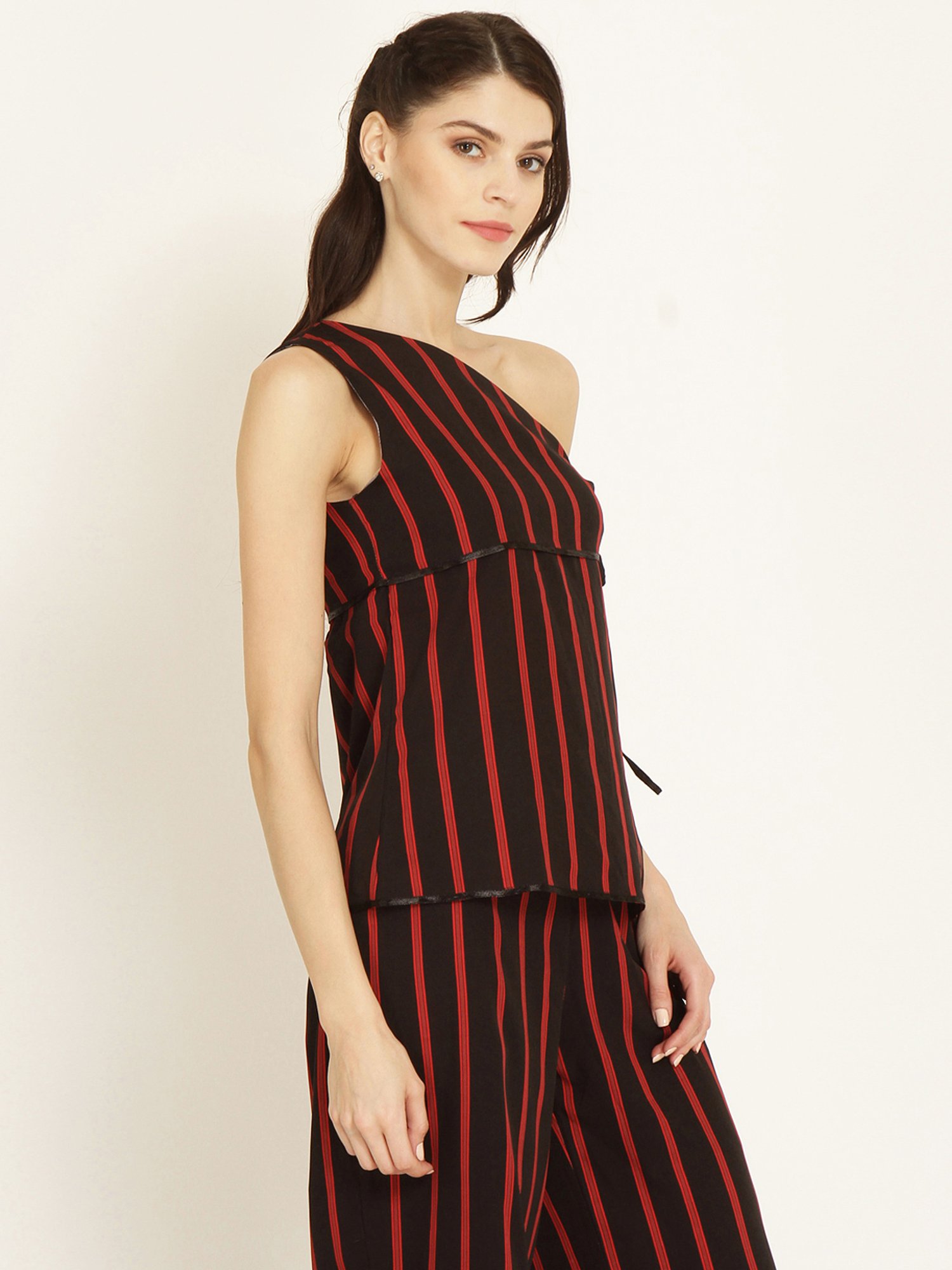 Marie Claire Black & Red Striped Top