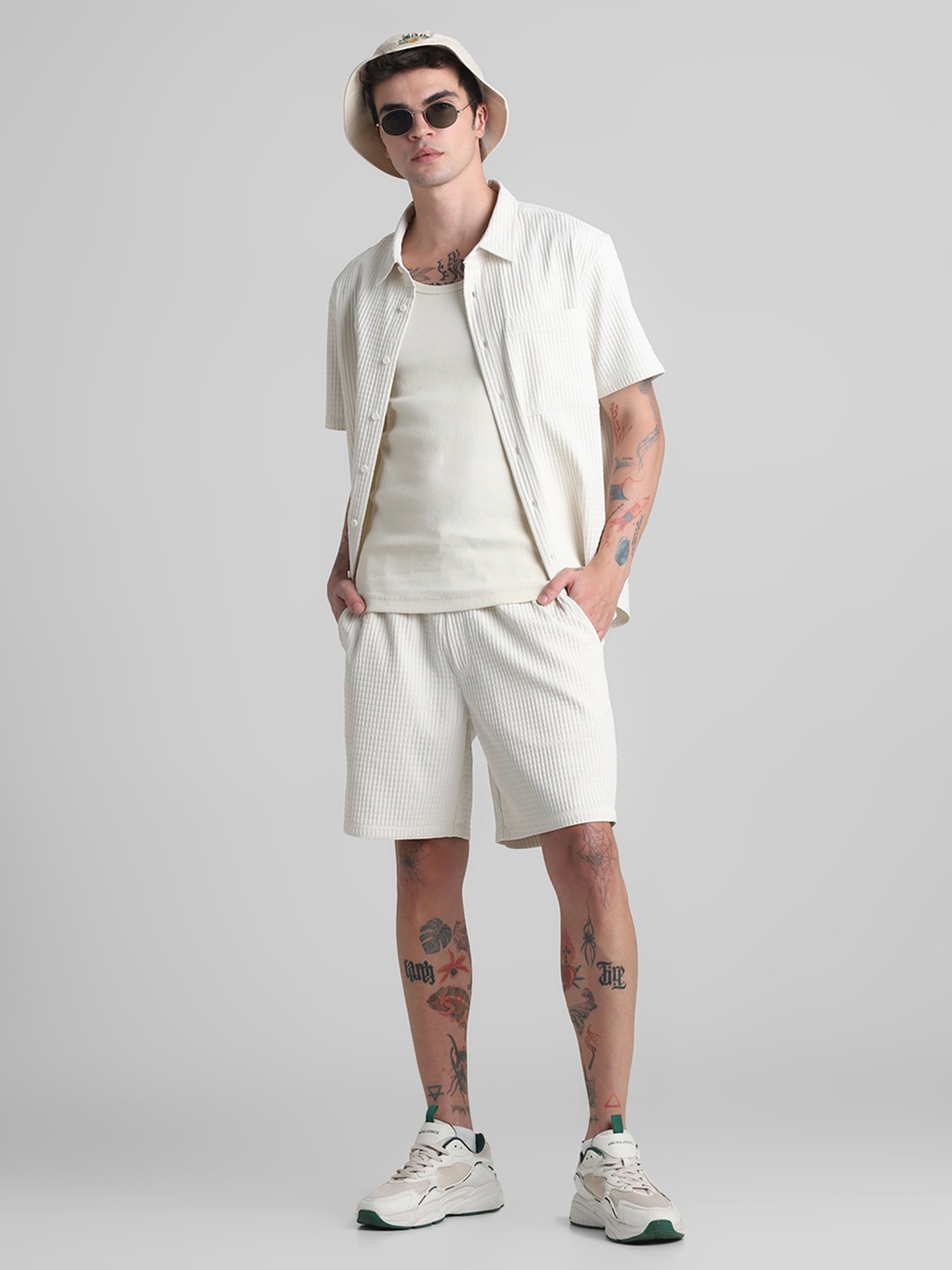 Jack & Jones Off White Regular Fit Textured Shorts