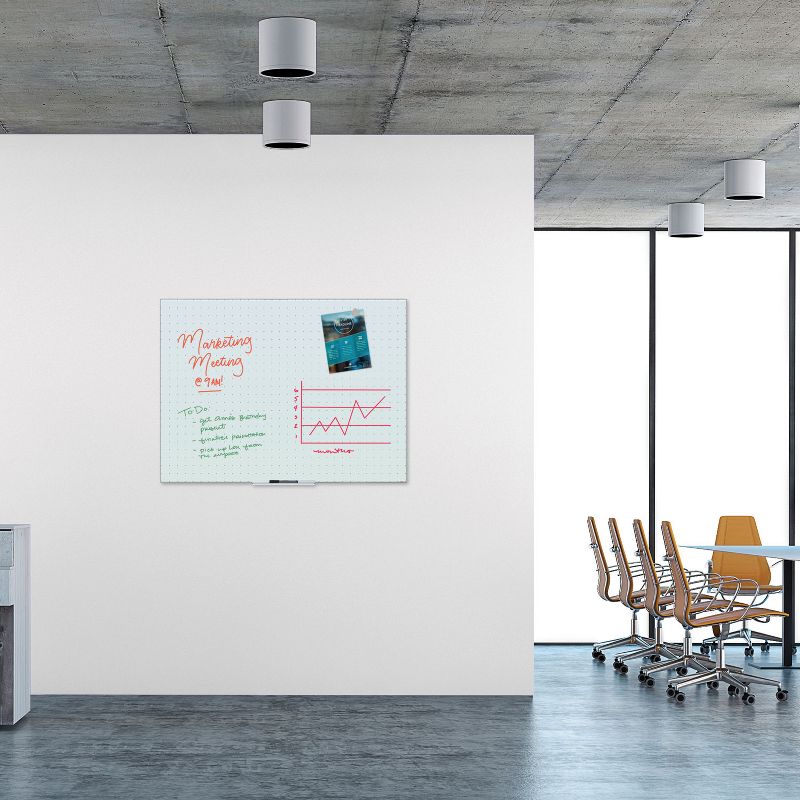 U Brands Floating Glass Ghost Grid Dry Erase Board 47x35 White Frosted Frameless 2799U00-01