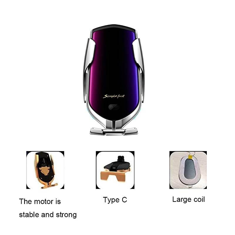 Smart Sensor Wireless Car Charger Mount, Automatic Clamping QC/QI 10W Fast Charging Car Charger Holder Compatible with iPhone 11/Xs/Xs Max/XR/X,Samsung Note 9/S9/ S9+/S8 etc (Gold)