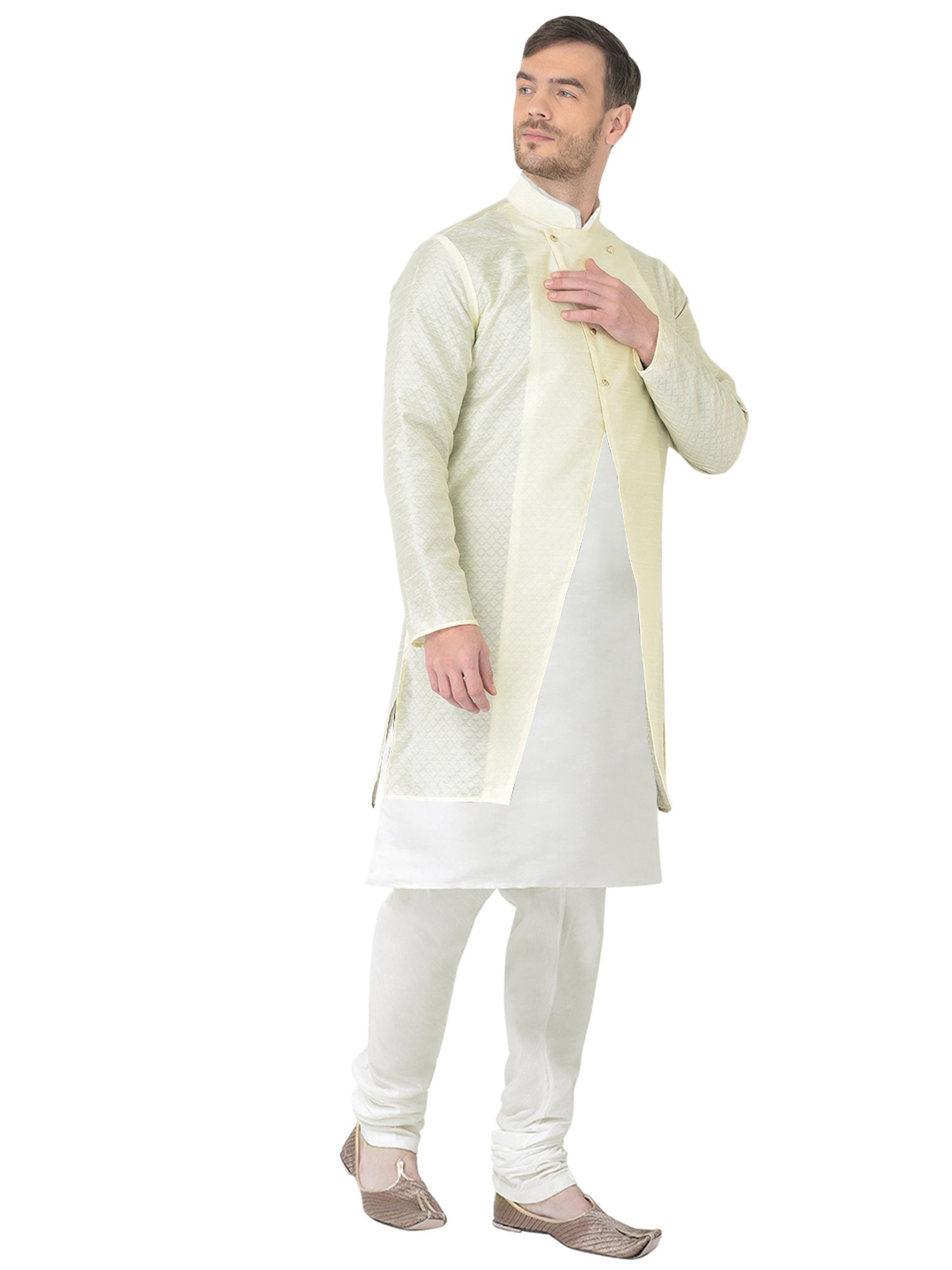 SG RAJASAHAB Cream Regular Fit Self Pattern Kurta Set