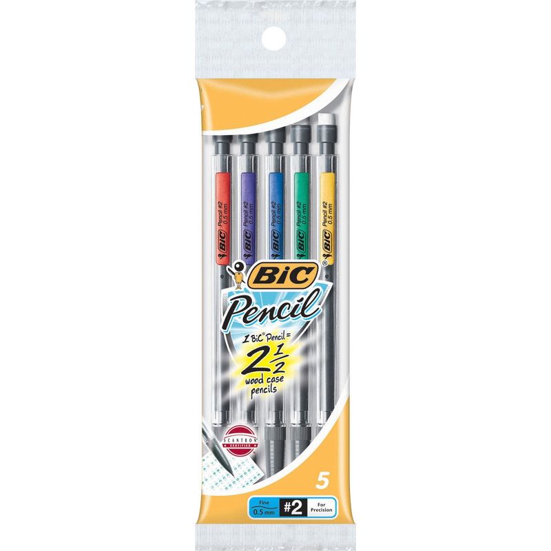 Bic Mechanical Pencil, 0.5mm, 5/PK, Black Lead MPFP51