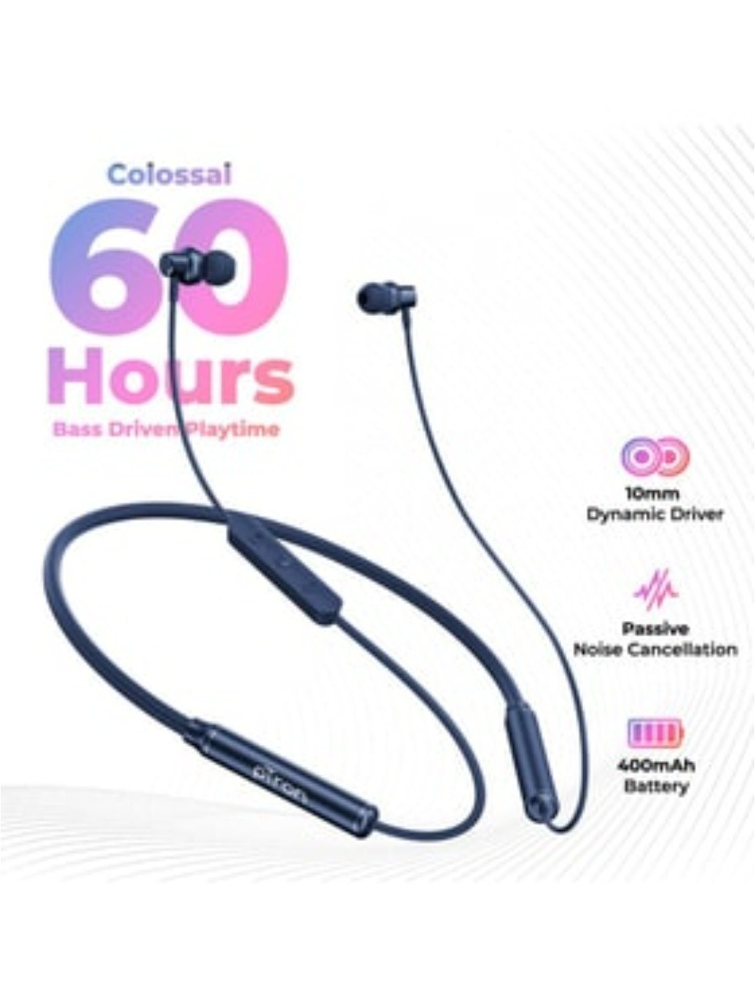 PTron Tangent Urban with 60 Hours Playtime, Wireless Bluetooth 5.3 Neckband, Type-C Charging (Blue)