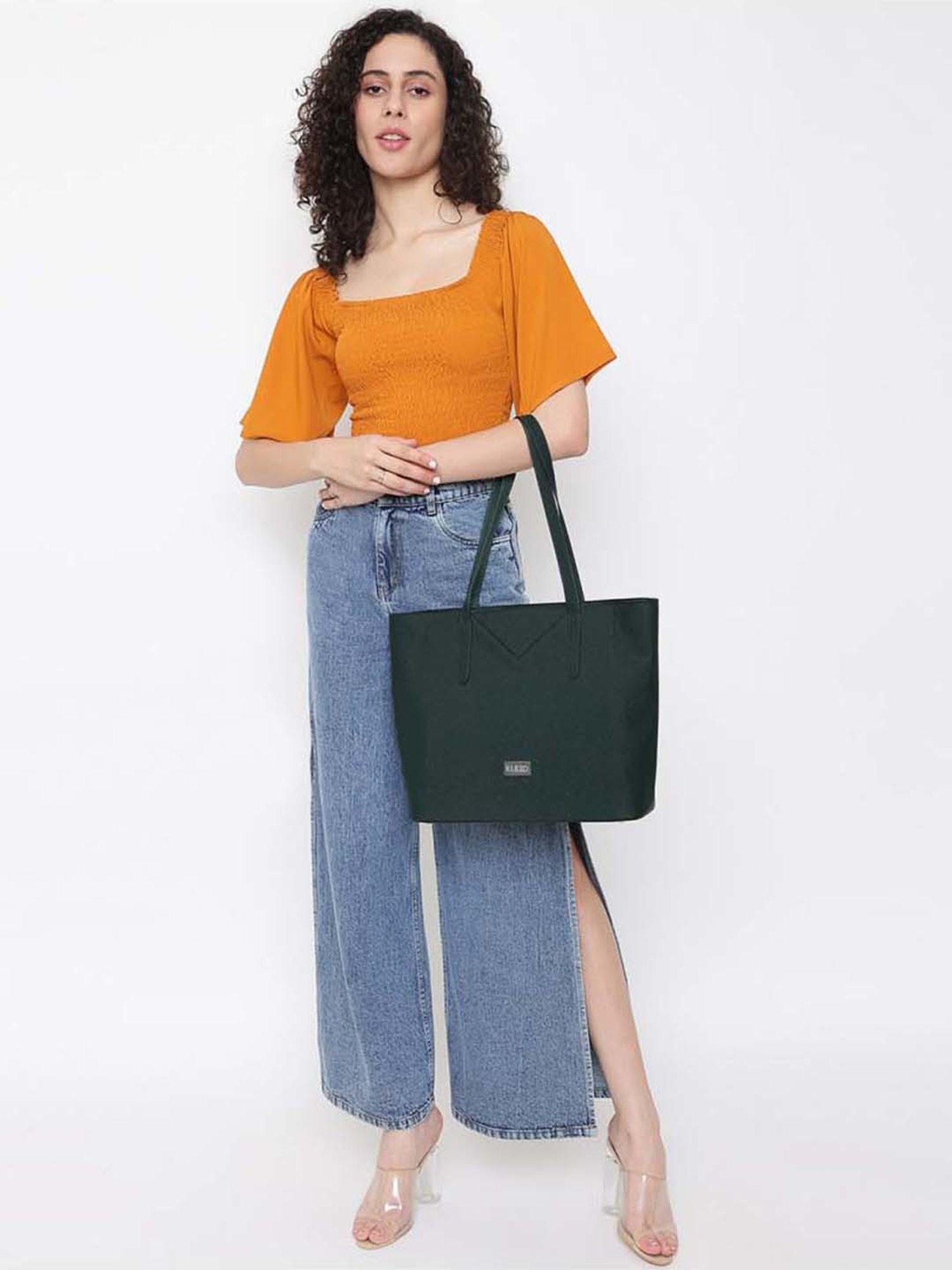 KLEIO Green Solid Medium Tote Handbag