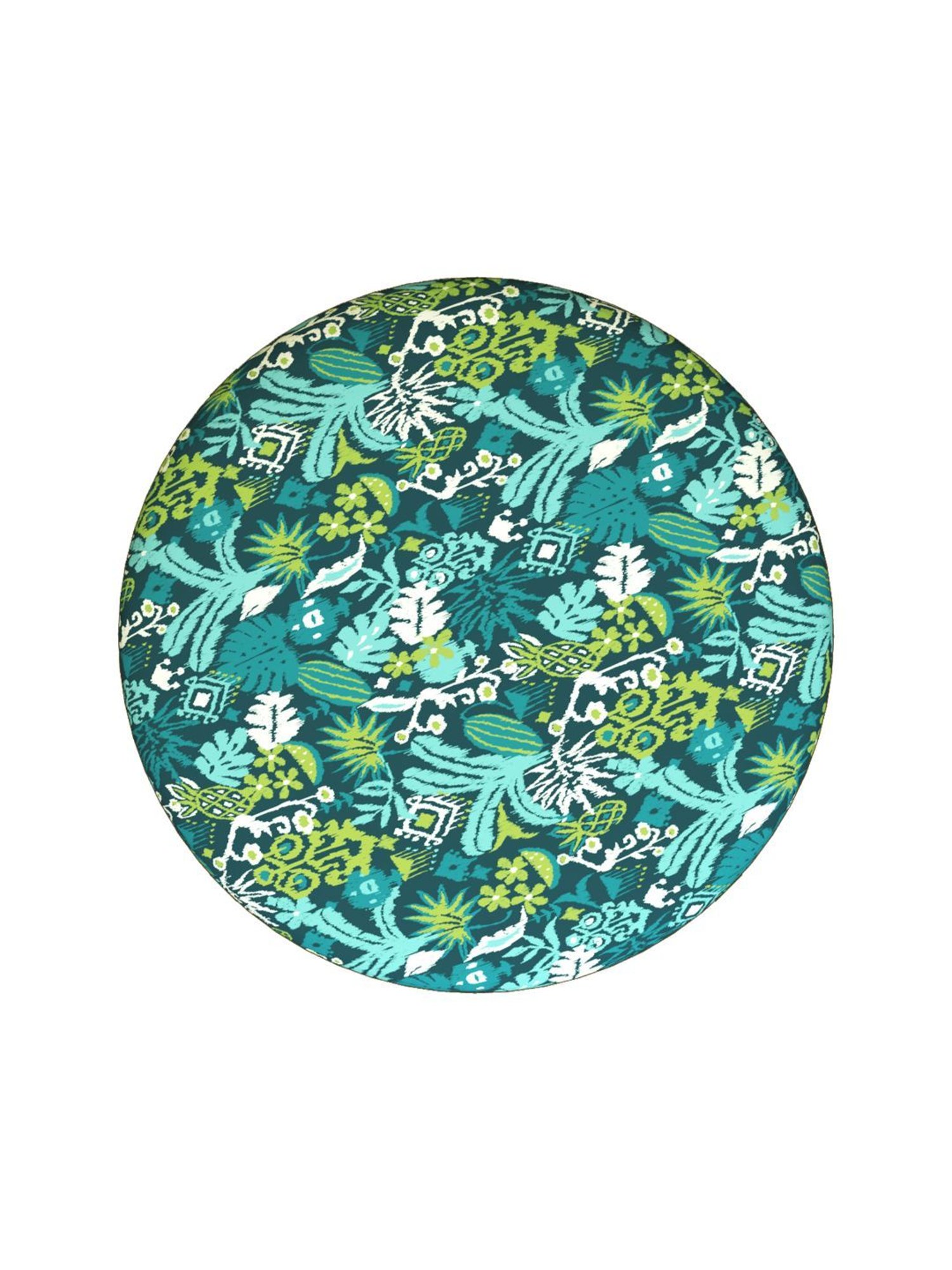 Chumbak Bohemian Tropical Ikat Green Sheesham Wood Ottoman