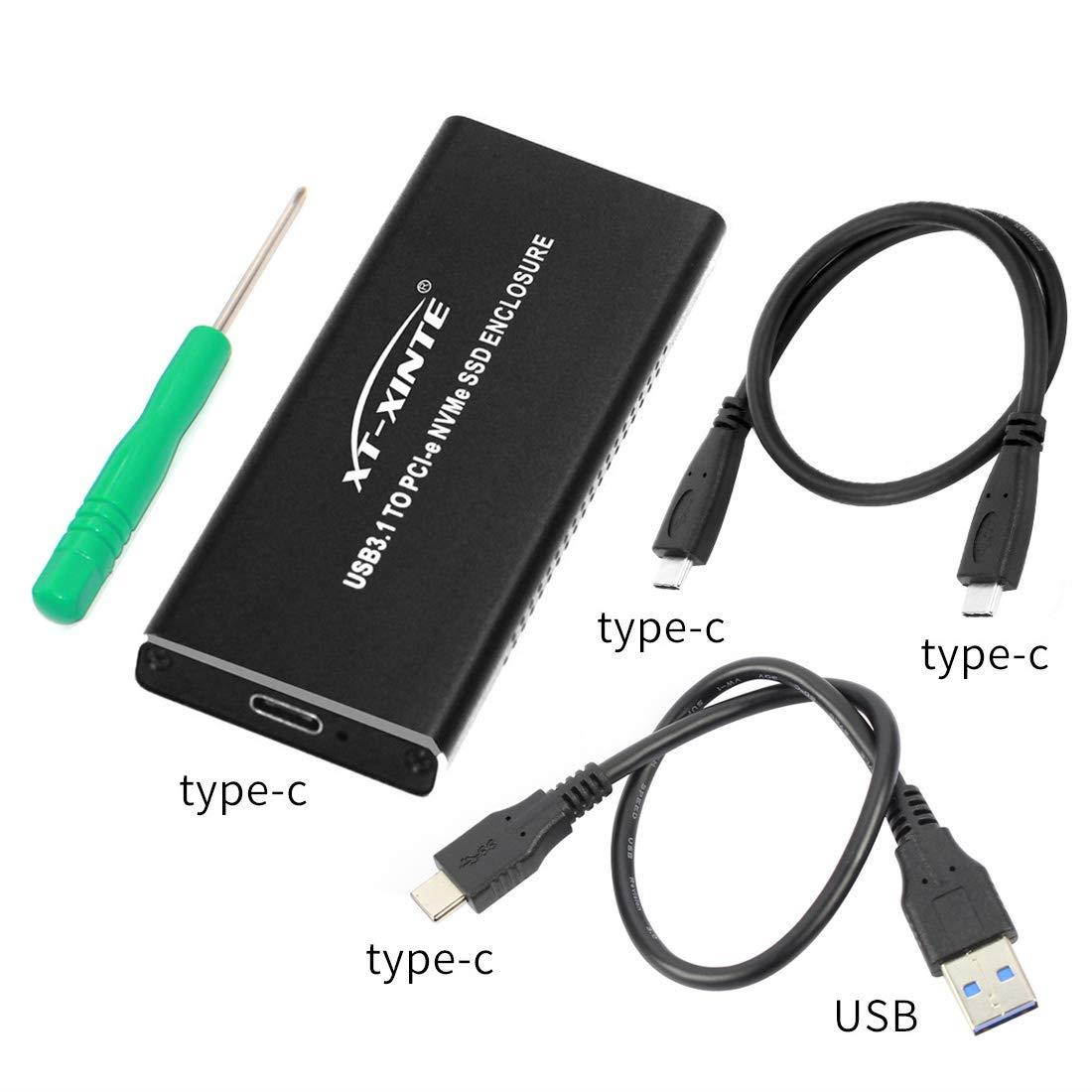 XT-XINTE USB3.1 Type-C to NVMe M.2 Mobile Hard Disk Box 10Gbps M.2 SSD Enclosure M Key External Case Upgrade Version with USB3.1 Type-A to Type-C & Type-C to Type-C Cable (Black)