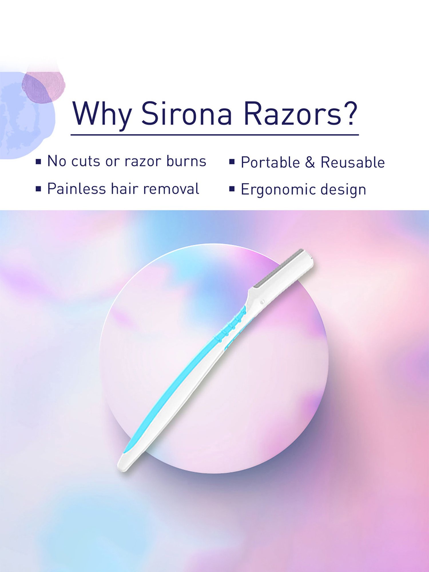 Sirona Precision Shave Eyebrow & Face Razor Turquoise White - Pack of 3
