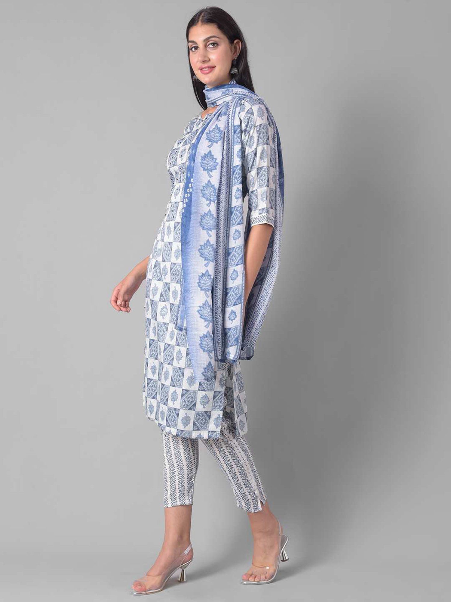 Dollar Missy Blue Printed Kurta With Pants & Dupatta