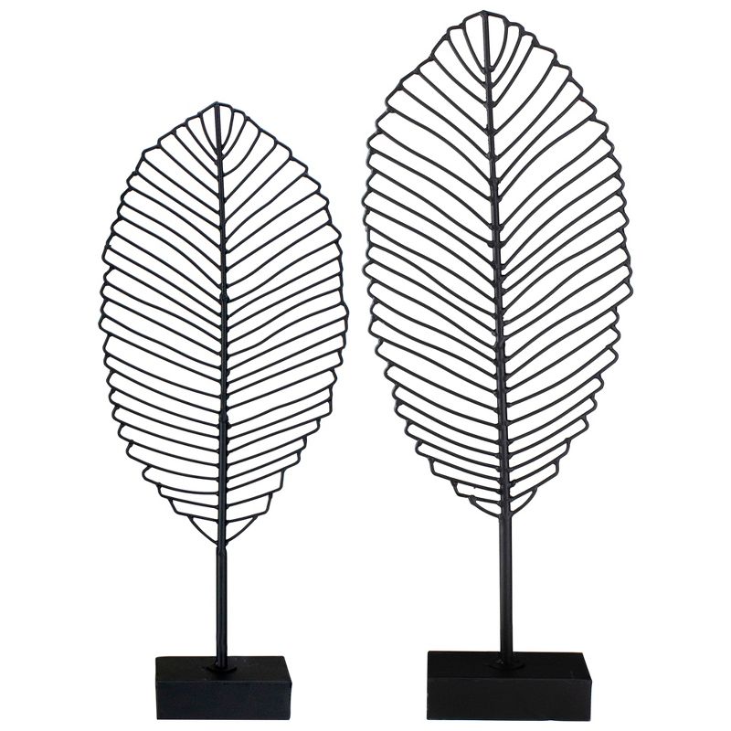 Raz Imports Set of 2 Black Leaf On a Stand Sculptures 22.25"