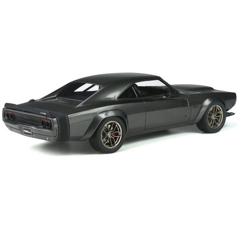 1968 Dodge Super Charger Hellephant Dark Gray Metallic with Black Tail Stripes 1/18 Model Car by GT Spirit