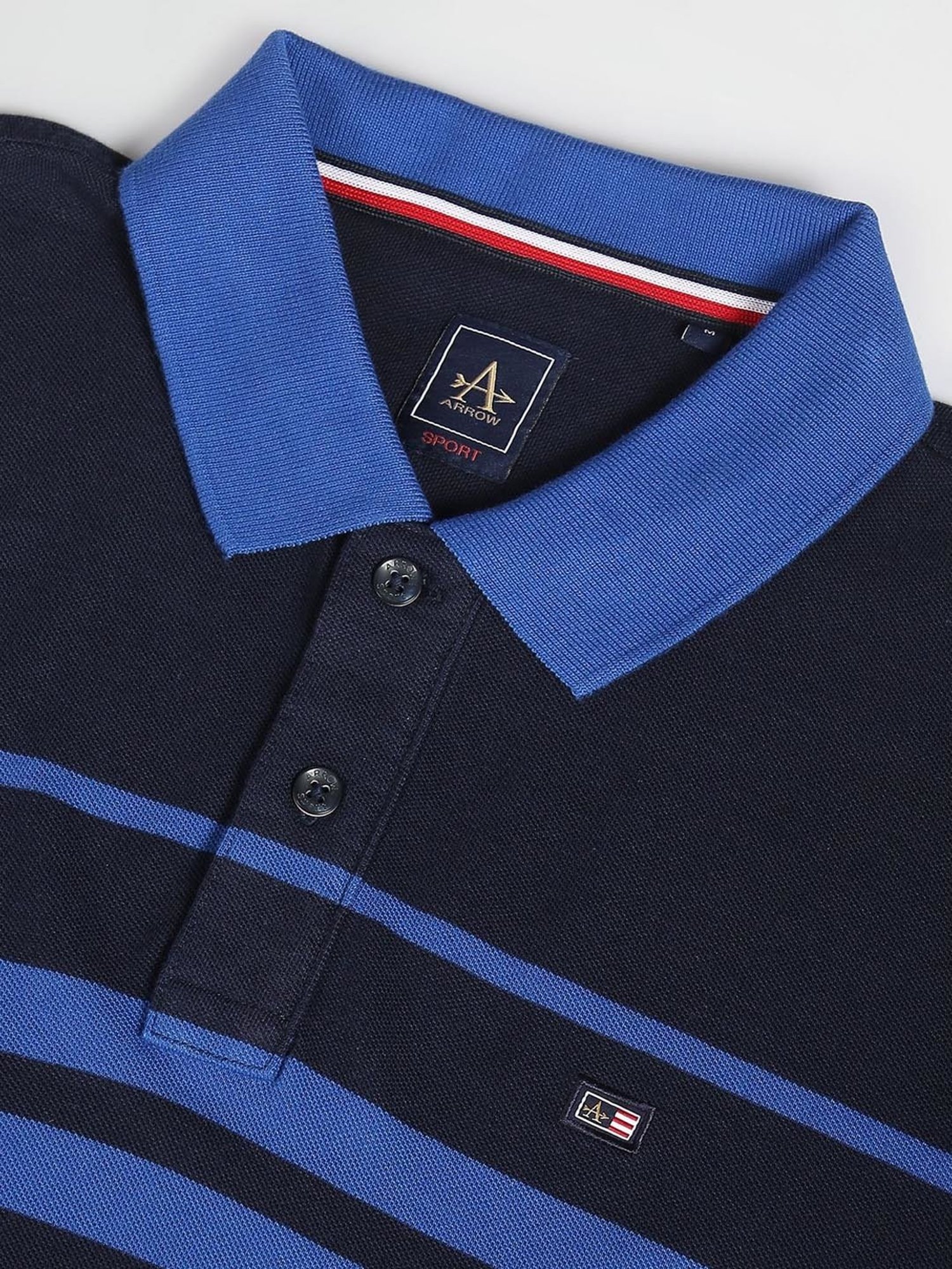 Arrow Sport Blue Cotton Regular Fit Striped Polo T-Shirt