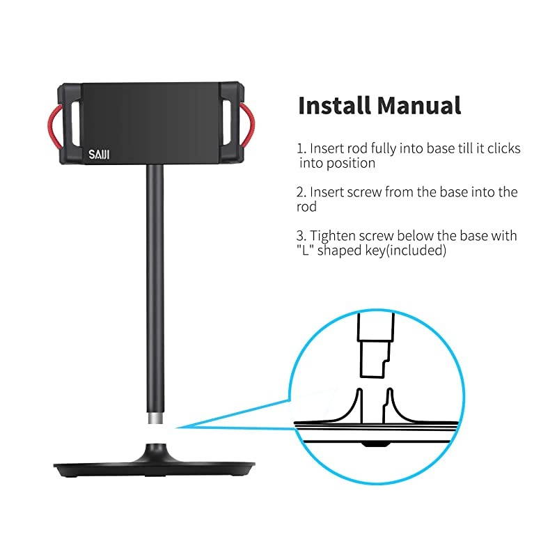 Tablet Ipad Stand Holder,  Adjustable Phone Stand, 360 Degree Rotating, Aluminum Alloy Cradle Desktop Holder Dock for 4.7"-12.9" Screen Phones, iPad, Nintendo Switch, Kindle, eBook Reader (Black)