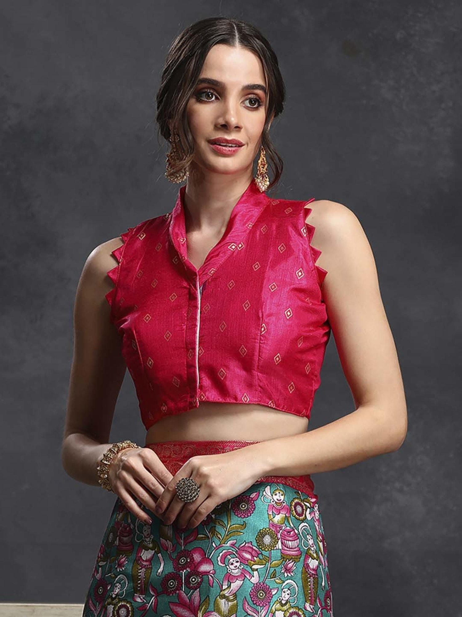 Saree Mall Blue & Pink Silk Printed Saree With Unstitched Blouse