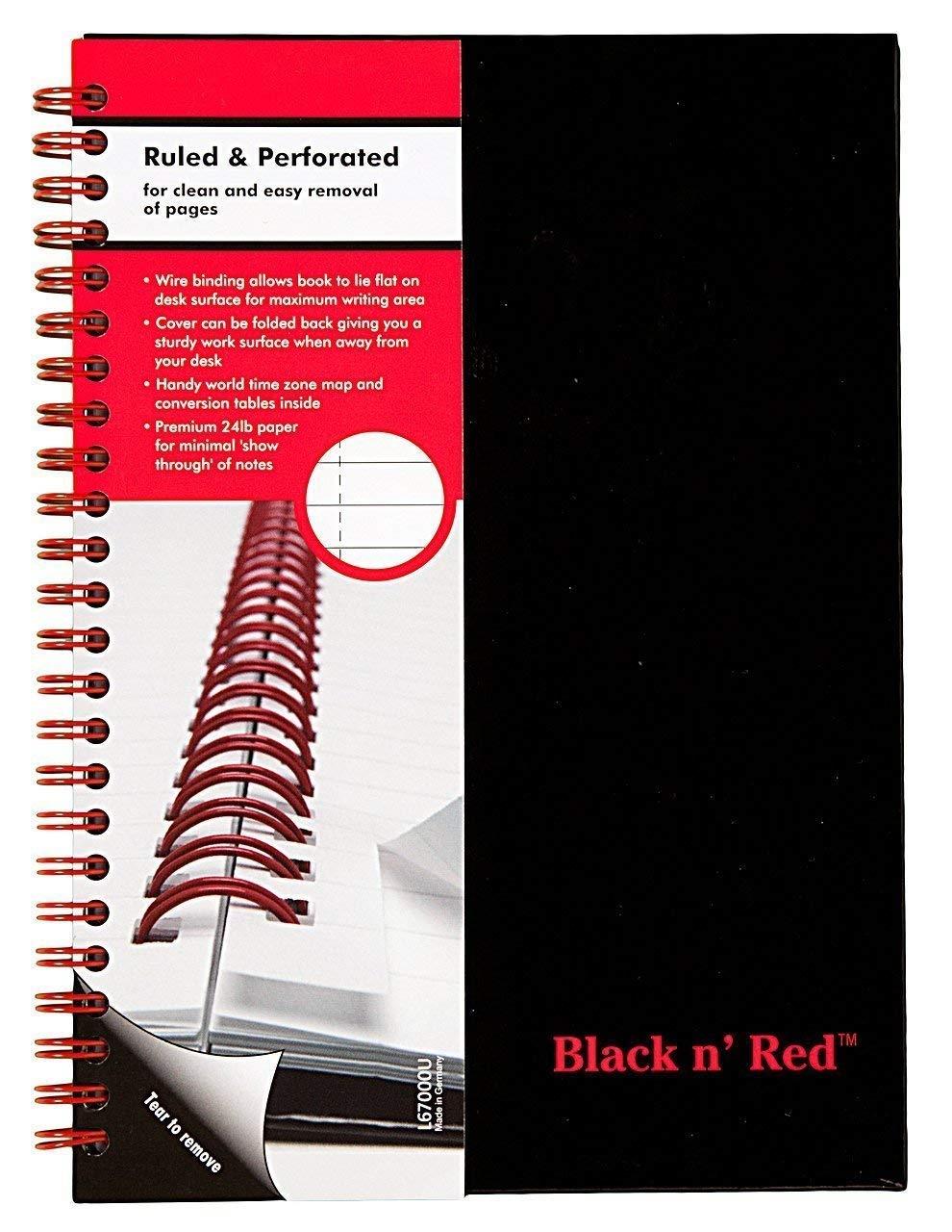CASE OF 6 Black n' Red Twin Business Notebook, Hardcover, Wired, 8-1/4 x 5-7/8 Inches, 70 sheets/140 pages, Black (L67000)