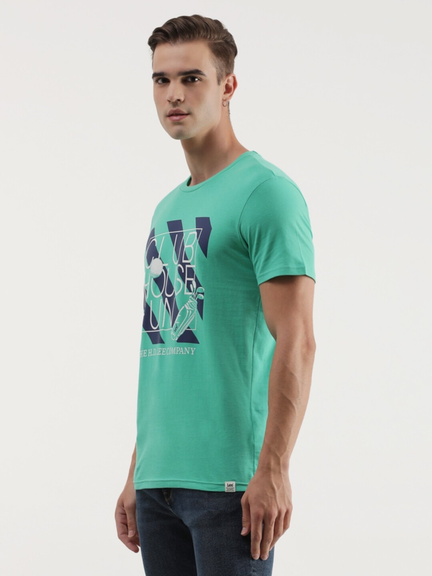 Lee Green Cotton Slim Fit Printed T-Shirt