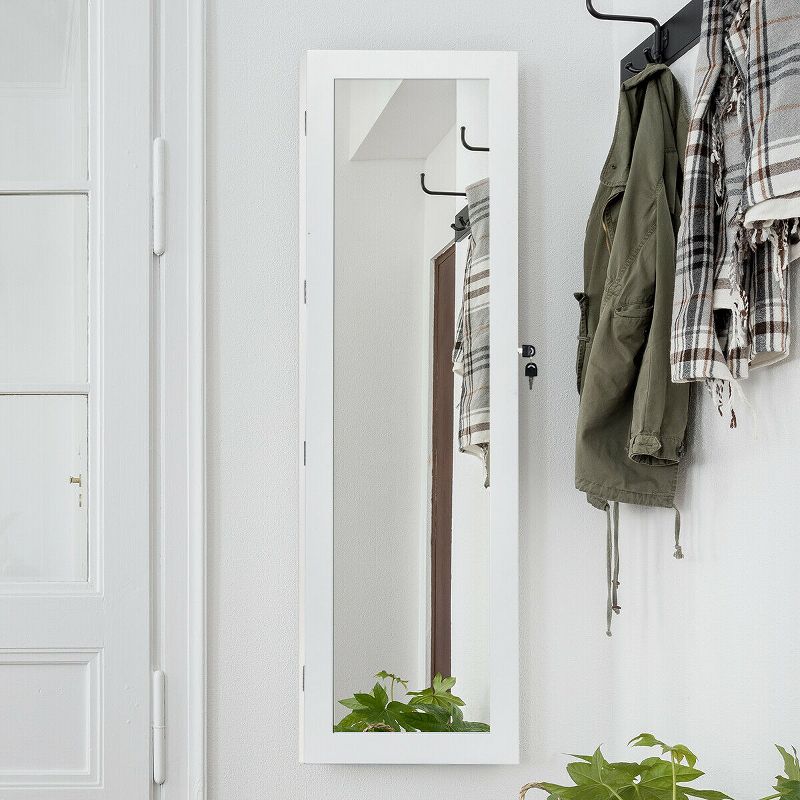 Costway Wall Mounted Mirrored Jewelry Cabinet Organizer LED Lights