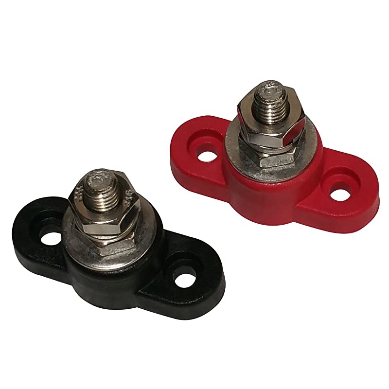 Battery Power Ground Insulated Stainless Steel Stud Junction Post Red Black Set