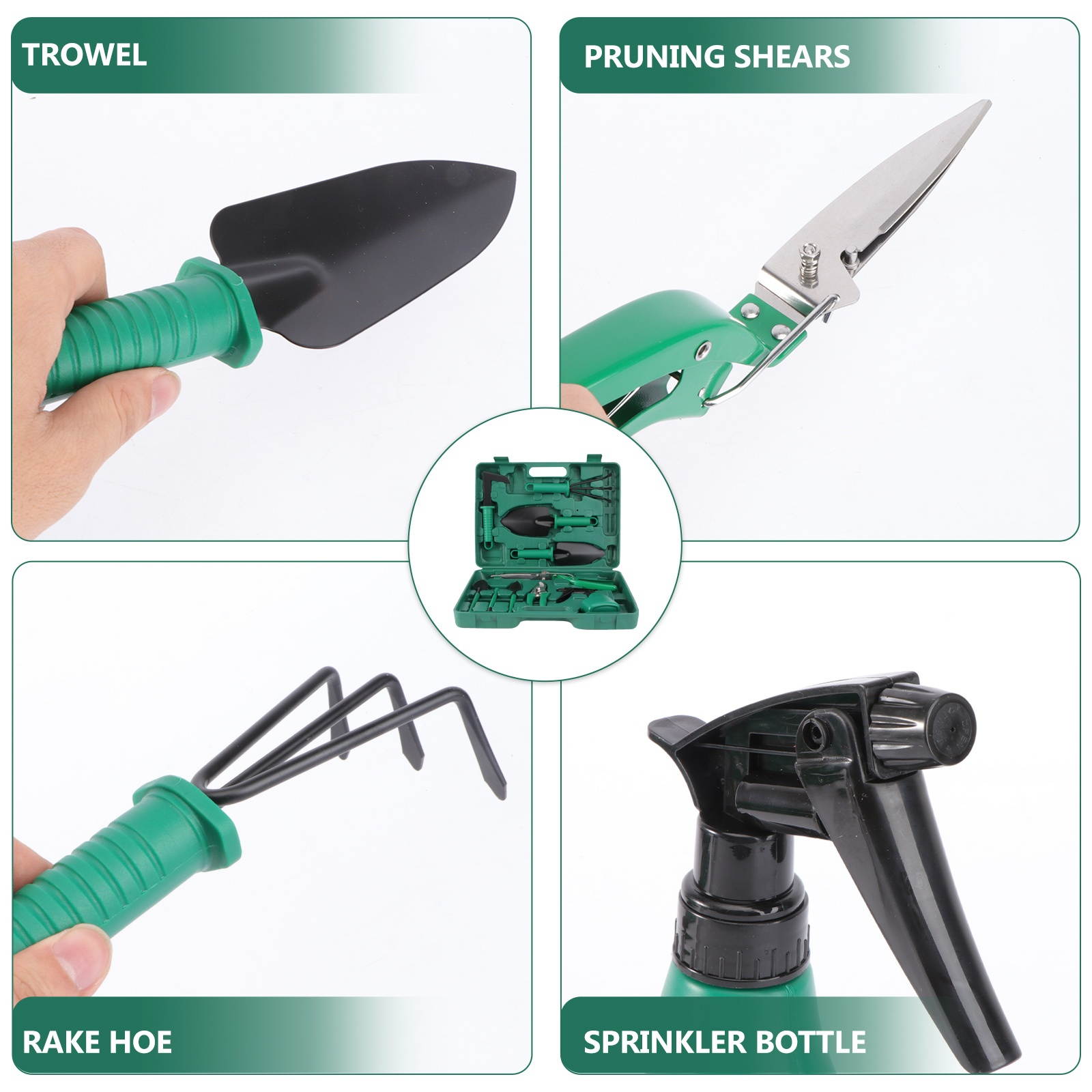 10 Pcs Garden Tools Set Case Garden Tool Kit with Anti-rust Shovel Scissor Harrow Water Sprayer and Case