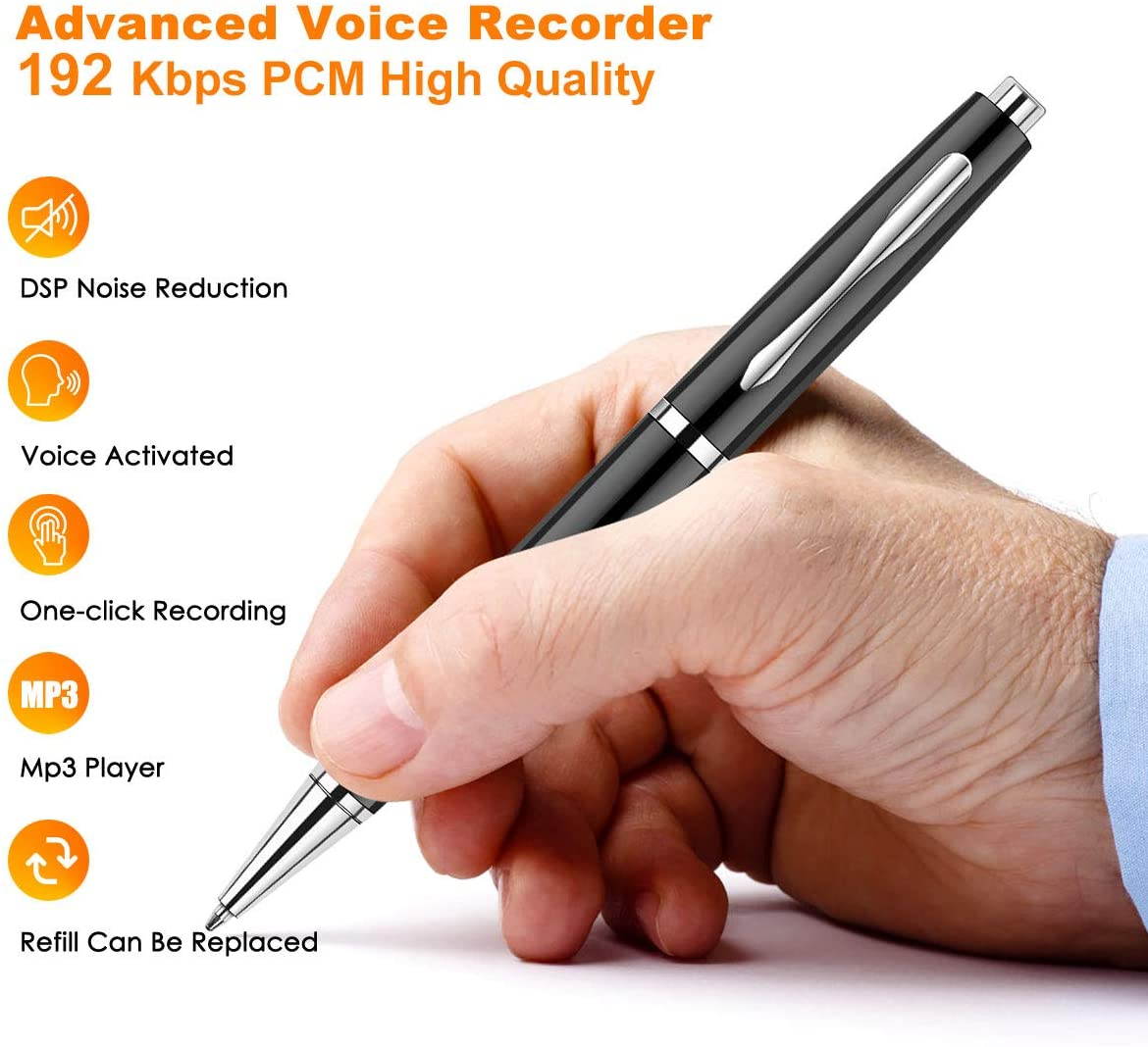 AUTENS Digital Voice Recorder 16GB Voice Activated Recorder for Lectures Interviews Meeting Students Classes, Mini Audio Recording Device Portable USB MP3 Playback, Black