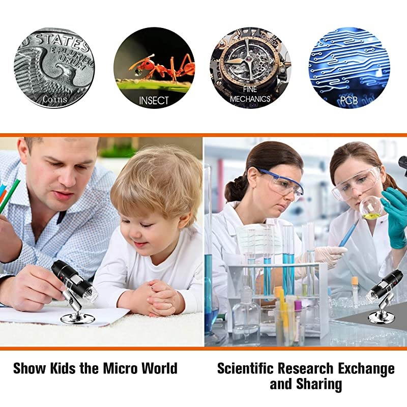 USB Digital Microscope 40X to 1000X 8 LED Magnification Endoscope Camera with Carrying Case amp Metal Stand Compatible for Android Windows 7 8 10 Linux Mac