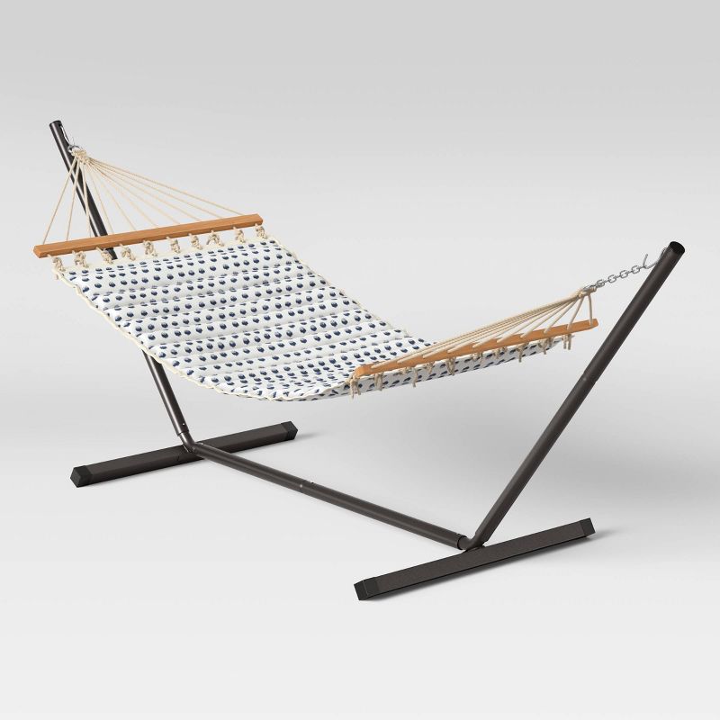 Sorbus Brazilian Double Hammock with Stand - Green, Blue Stripes