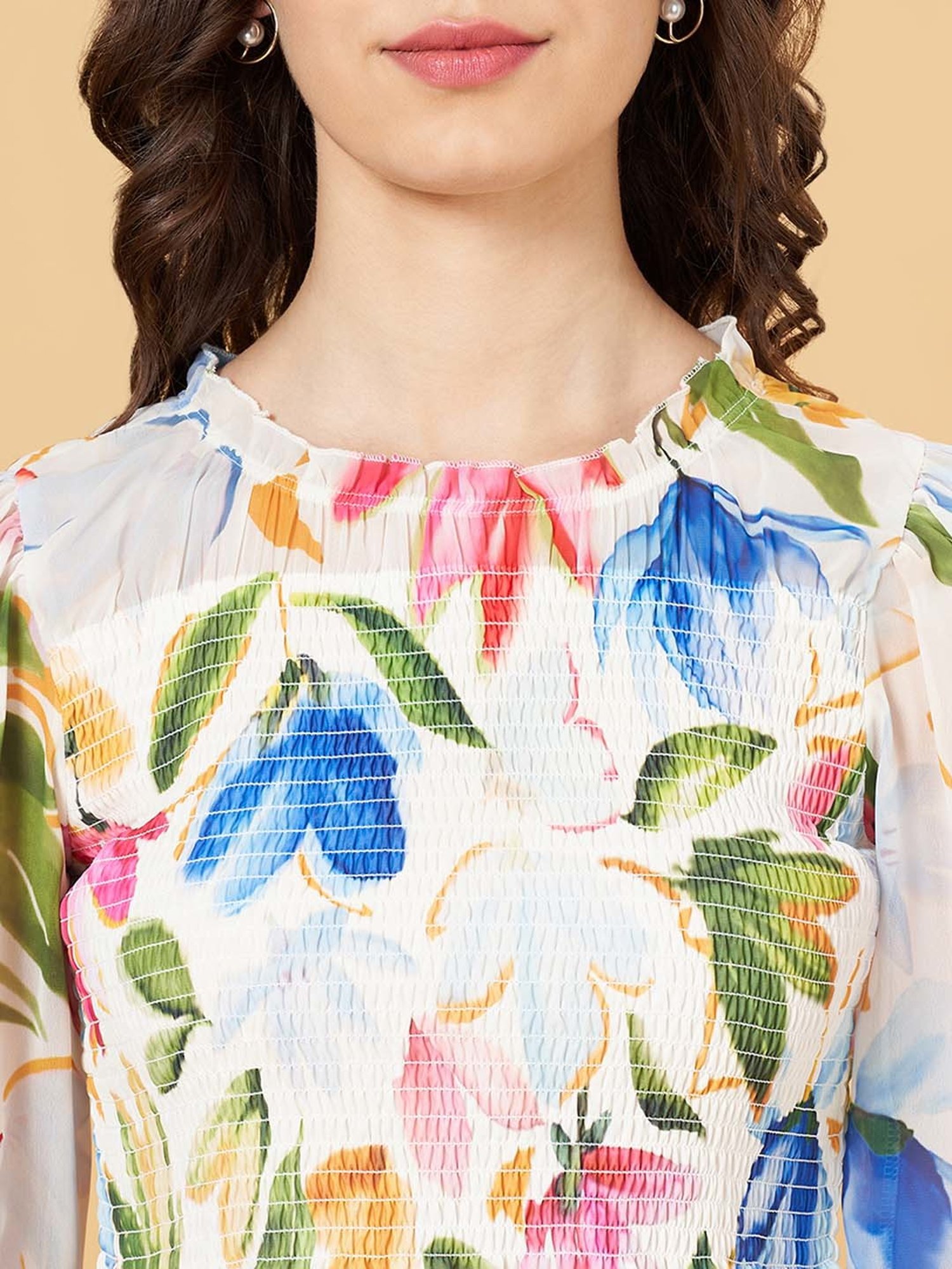 Honey by Pantaloons Ivory White Floral Print Top