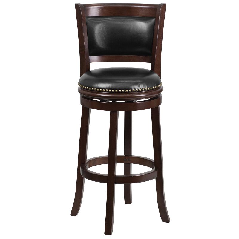 Emma and Oliver 29"H Panel Back Cappuccino Wood Swivel Seat Barstool