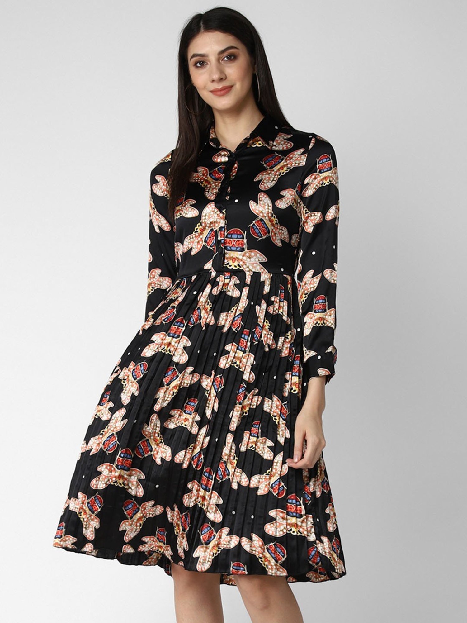StyleStone Black Printed A Line Dress