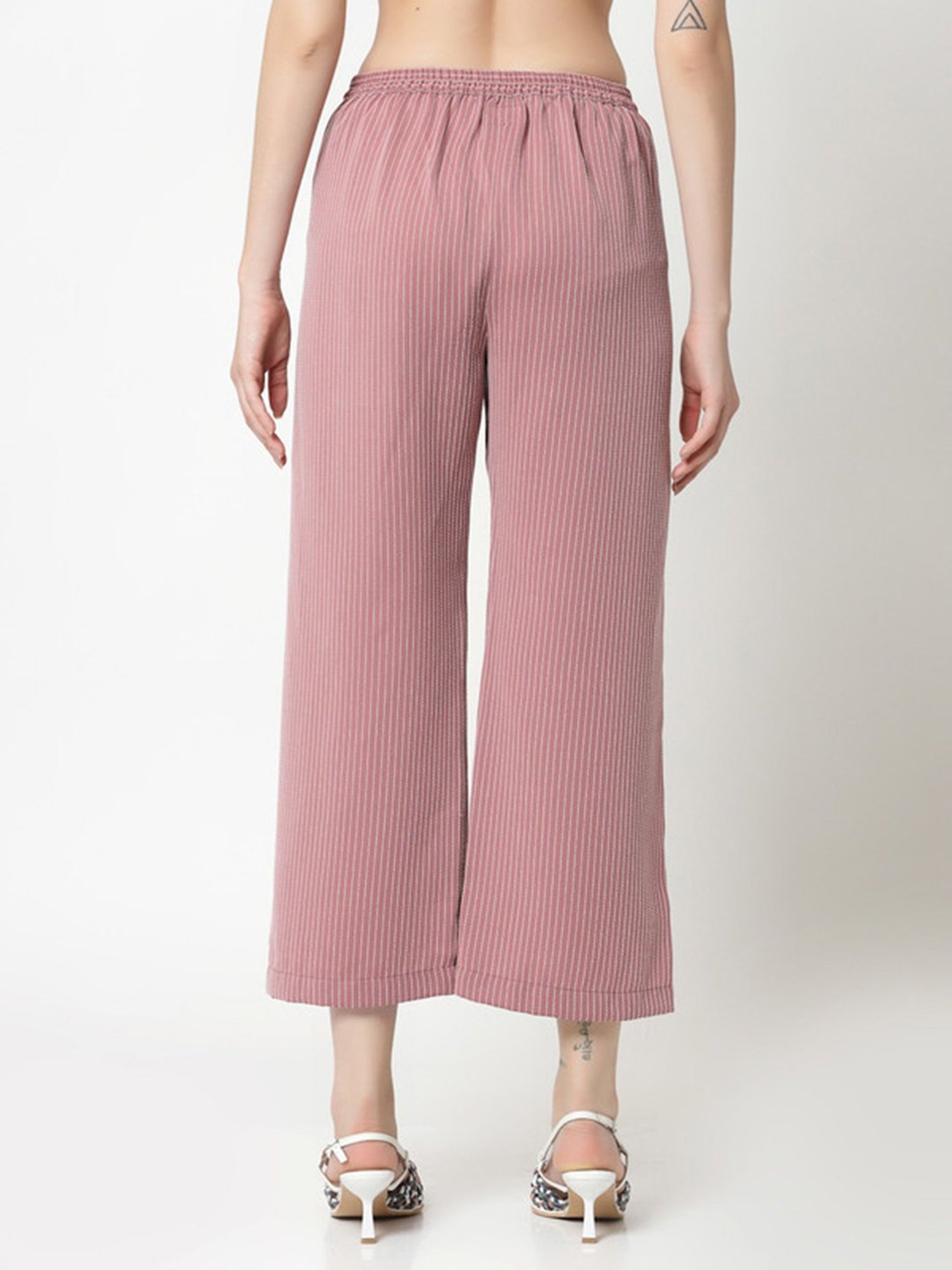 Office & You Pink Striped Regular Fit Mid Rise Palazzos