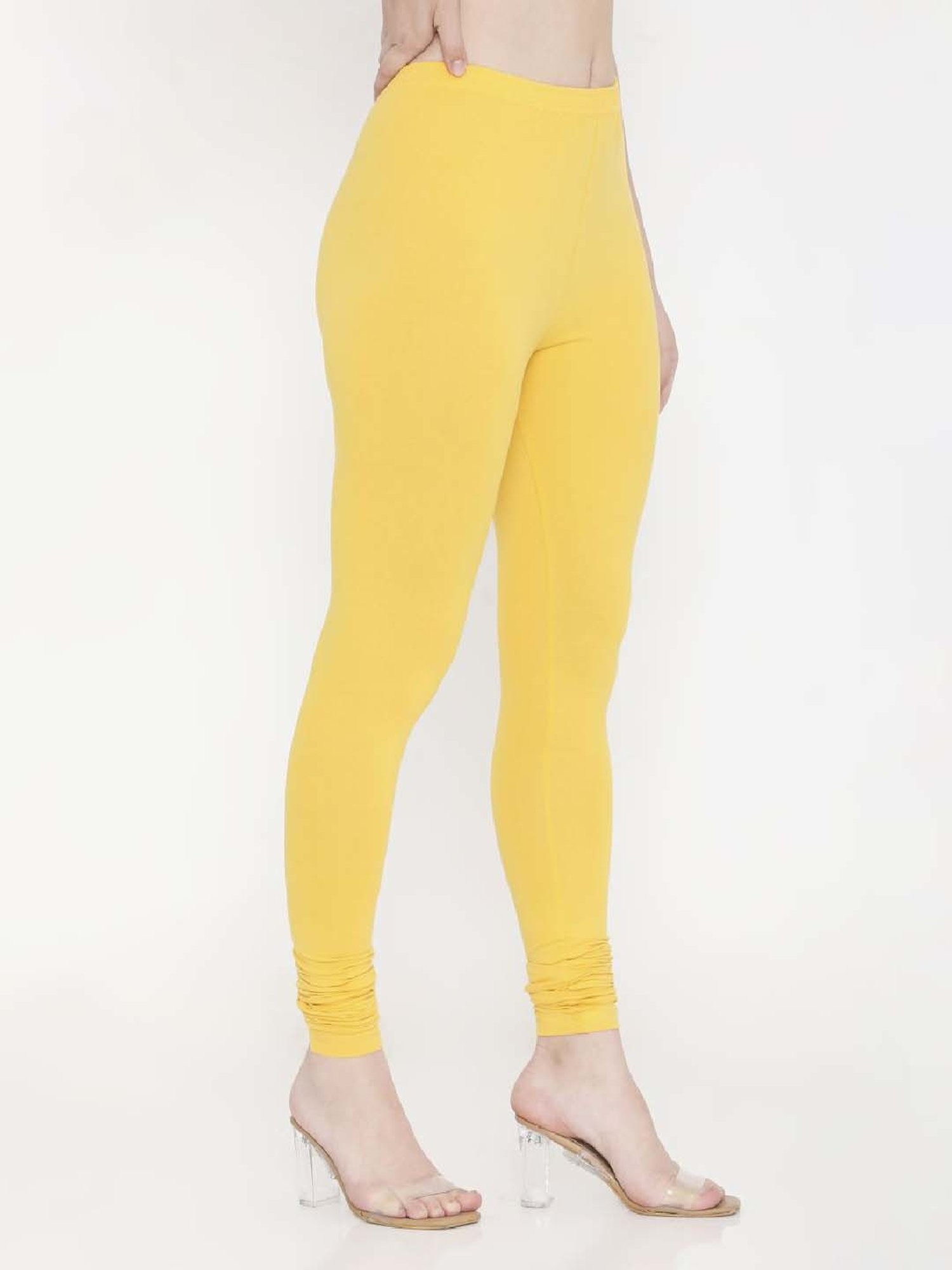 FEELINGS Yellow Plain Churidar Leggings