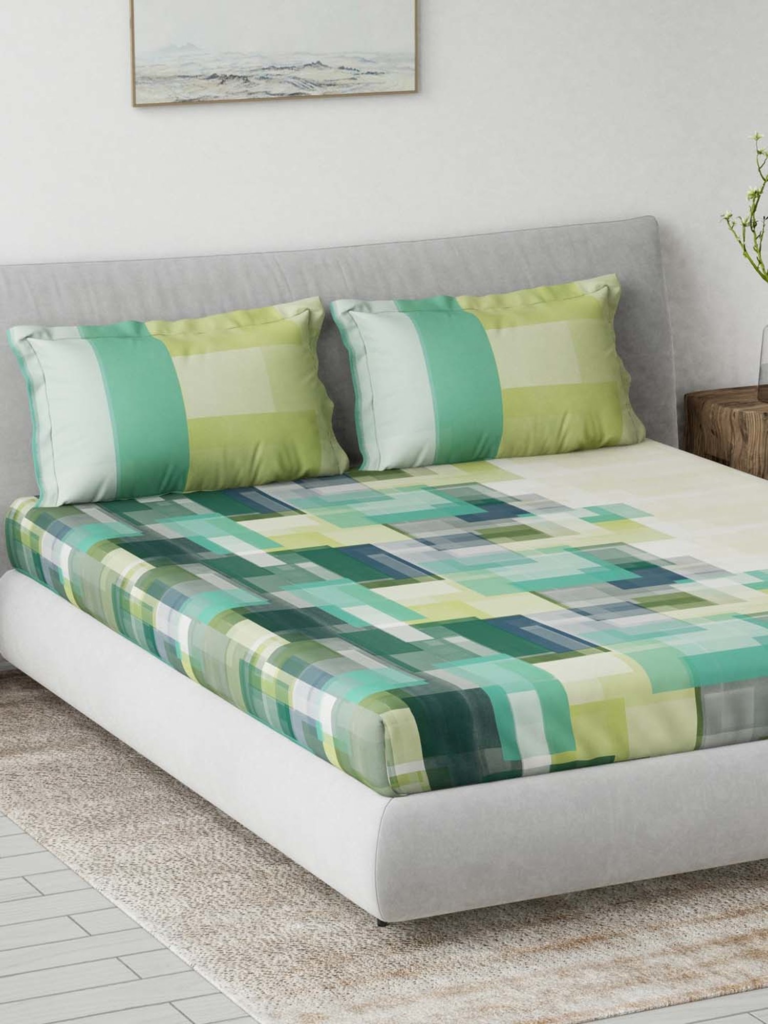 Ddecor Live beautiful Primary Green 144 TC Cotton Queen Bedsheet with 2 Pillow Covers