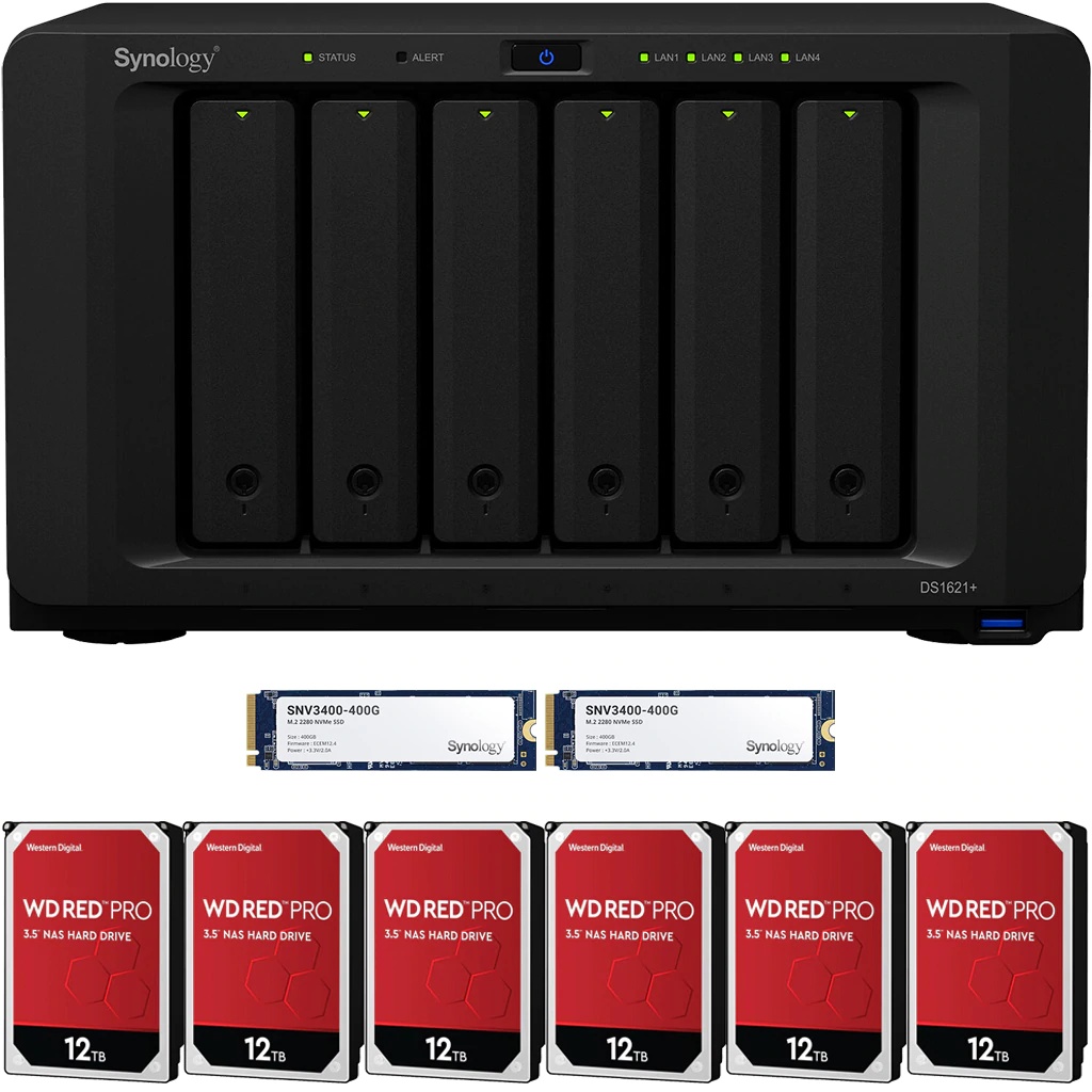Synology DS1621+ DiskStation with 32GB RAM and 84TB (6 x 14TB) of Western Digital PRO NAS Drives and 800GB (2x400GB) NVME Cache Fully Assembled and Tested By CustomTechSales