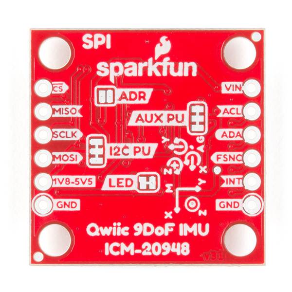 SparkFun 9DoF IMU Breakout-ICM-20948 Low power I2C & SPI enabled 9 axis motion tracking Includes Logic shifter Qwiic connection GPIO pins Digital Motion Processor Accelerometer Gyroscope Magnetometer