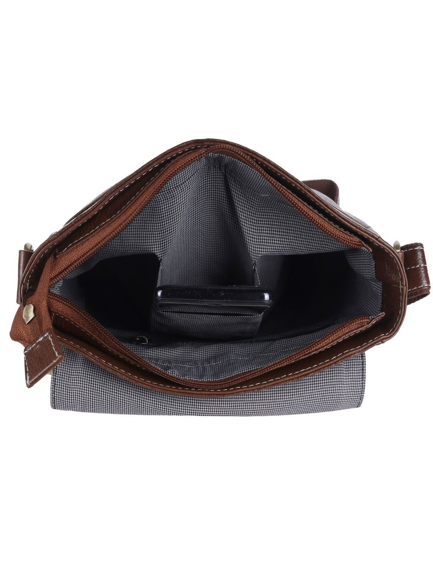 HiLEDER Brown Textured Medium Leather 9 inch Cross Body Bag