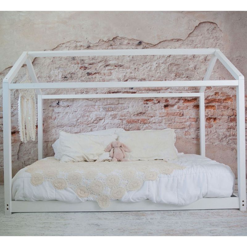 Mindful Living Durable Beautiful High Quality Wooden Twin Sized House Bed Frame and Easy to Assemble Canopy for Children and Teens, White