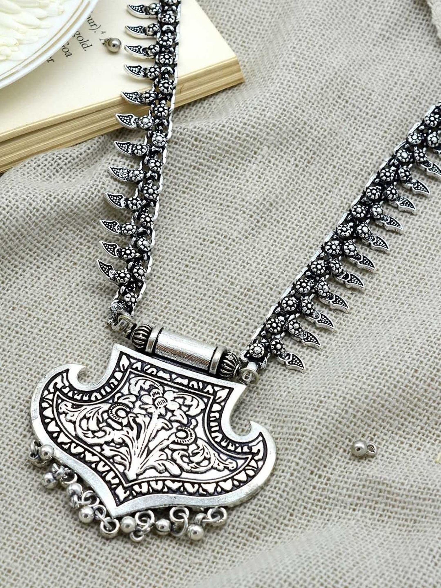Teejh Ethnic Mayra Silver Oxidized Long Necklaces for Women