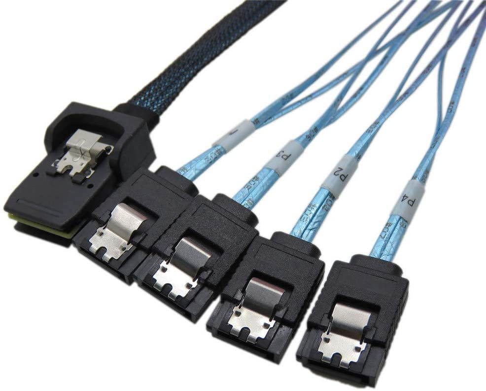 CableDeconn SFF-8087 Mini SAS 4i 36P to 4SATA 7P black Cable 50CM