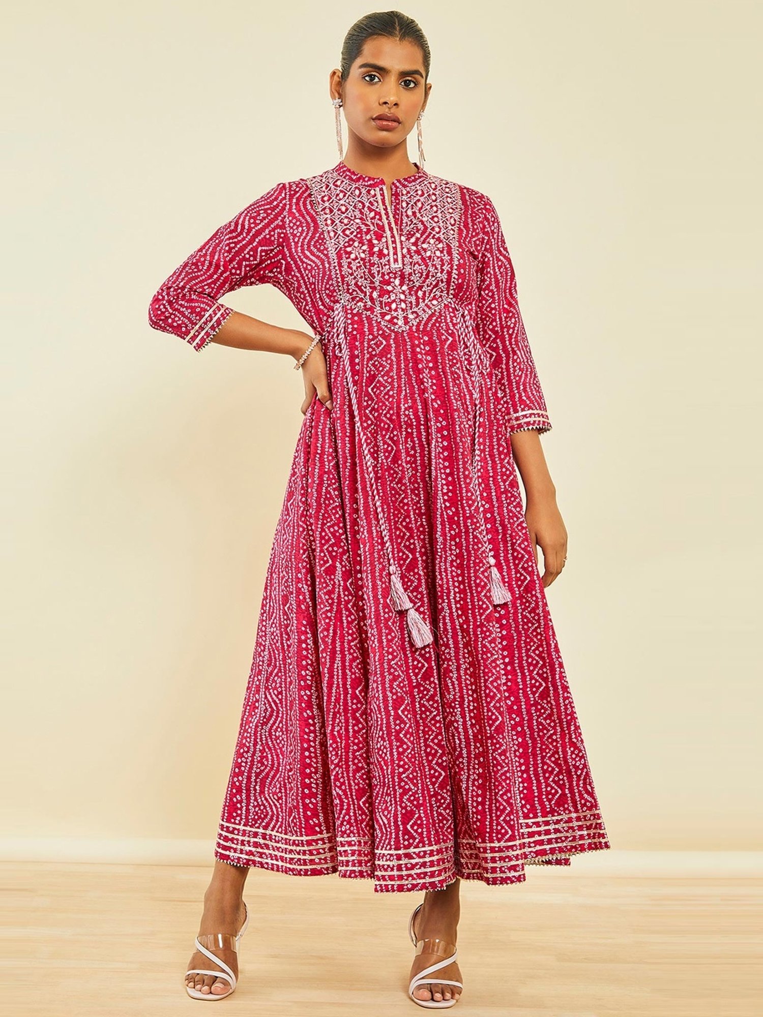Saffron Threads Red Ethnic Dresses